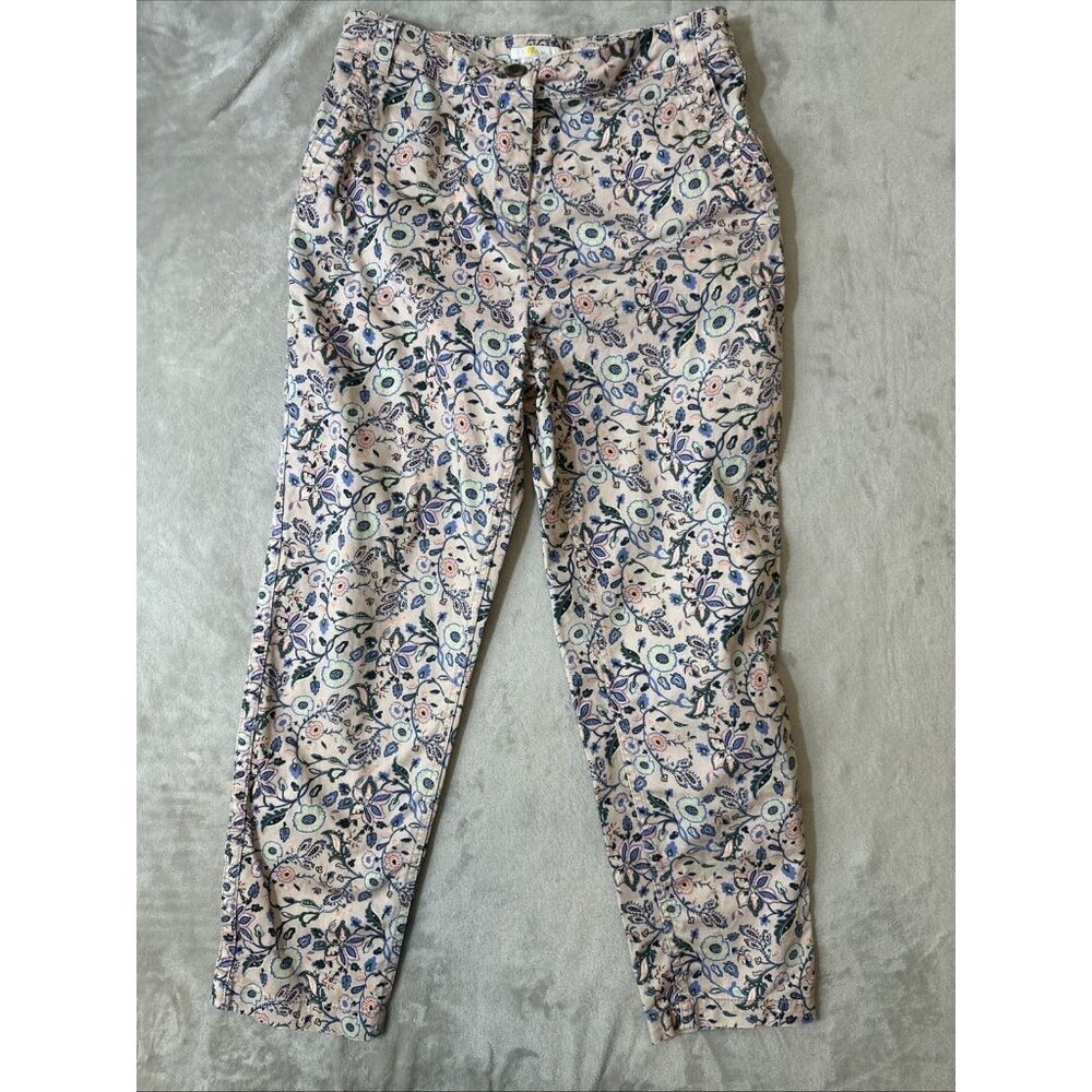 Boden Pants Size 8R Floral Print Trousers Pink Blue Cotton Ankle Slim Fit Garden